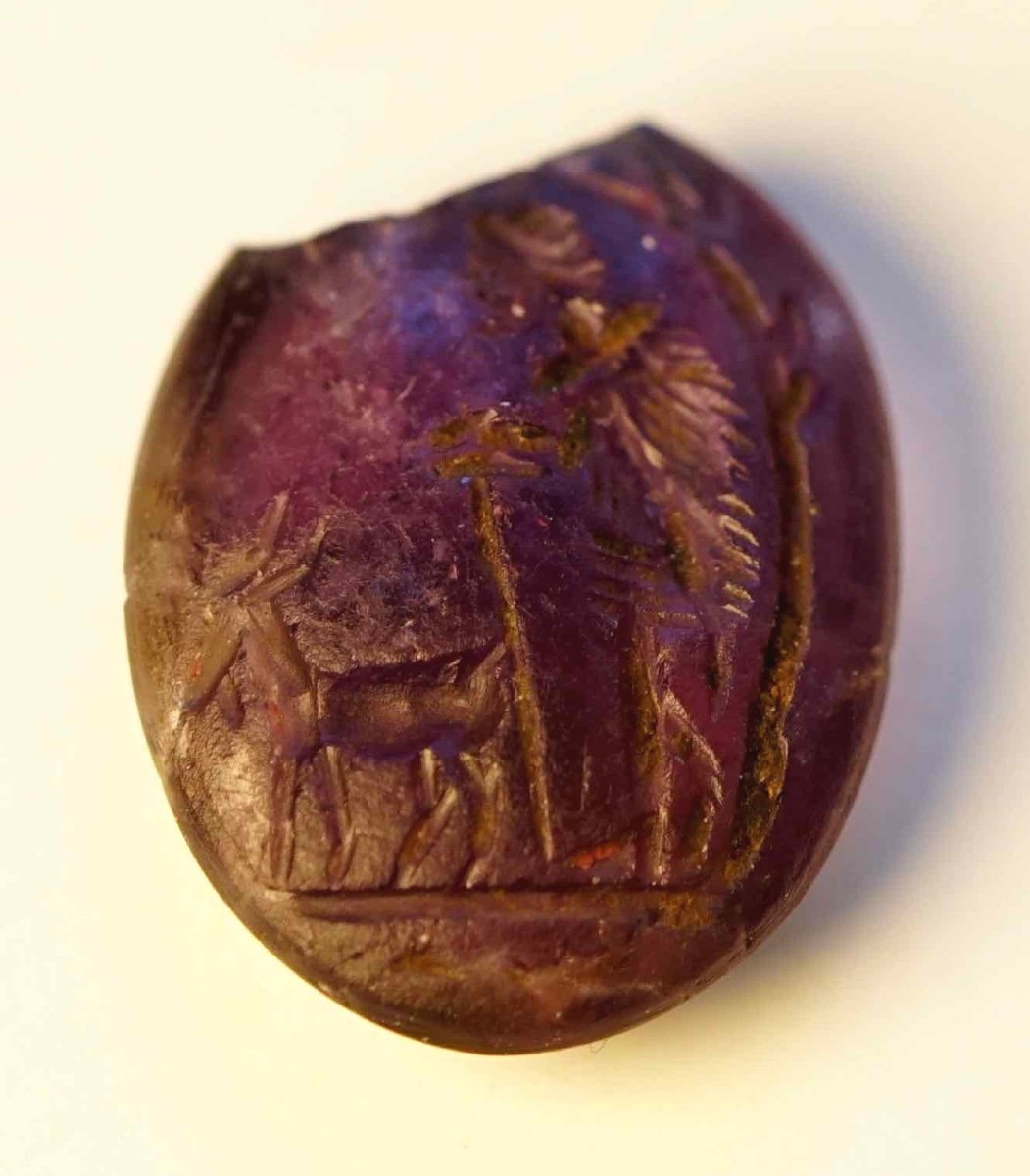 Beautiful Roman Intaglio On Amethyst: Shepherd (faustulus) And Goat 