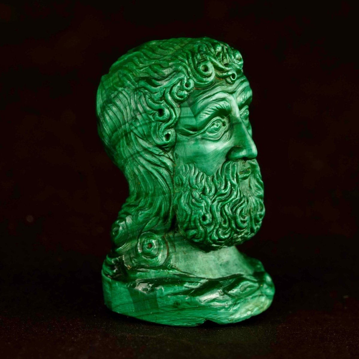 Bust Of A Philosopher In Malachite Carved In The Round. -photo-2