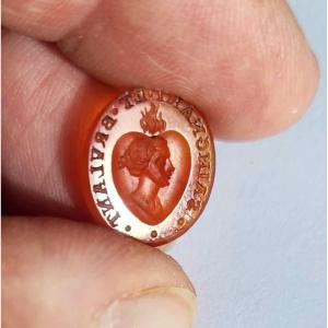 Intaglio On Carnelian 18th Century: Ardent Heart With French Legend