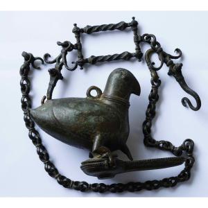 Hanging Mughal Oil Lamp In The Shape Of A Bird