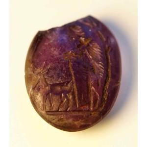 Beautiful Roman Intaglio On Amethyst: Shepherd (faustulus) And Goat 