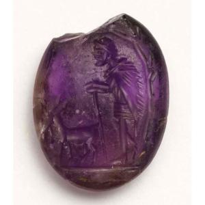 Roman Intaglio On Amethyst: Shepherd (faustulus) And Goat 