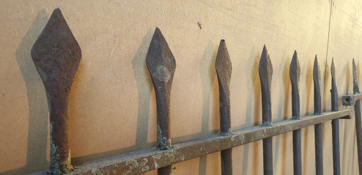 Suite Of 3 Wrought Iron Grilles With Spear Point Patterns - 19th Century-photo-4