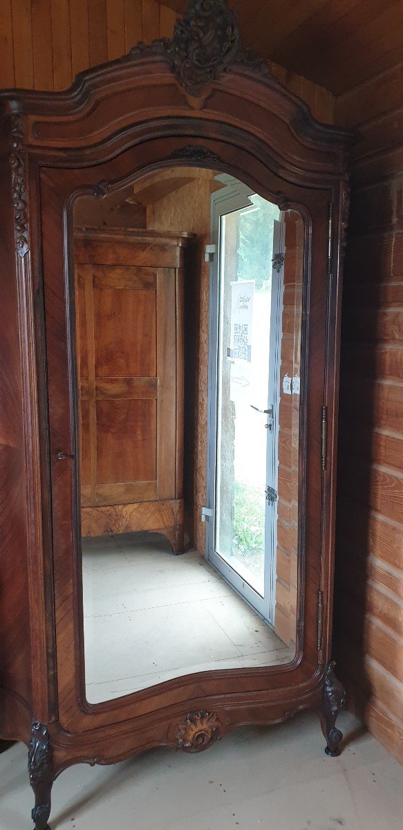 Impressive Wardrobe Curved Sides Mahogany Veneer With Mirrored Door Early 20th Century-photo-3