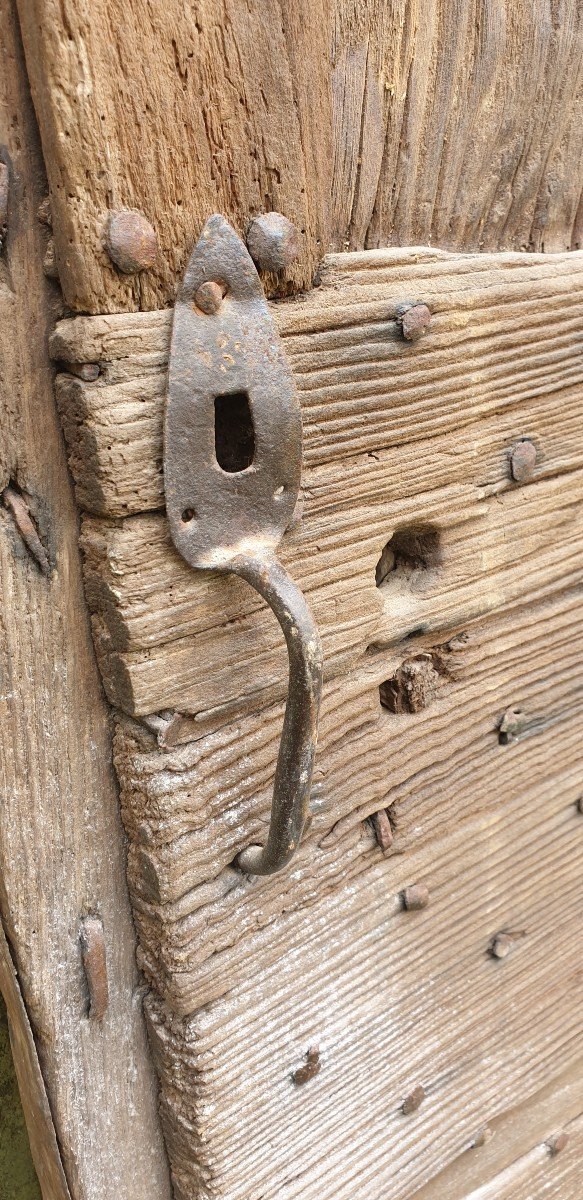 Porte Cloutée Rustique En Châtaignier Avec Imposte - XIXè -photo-2