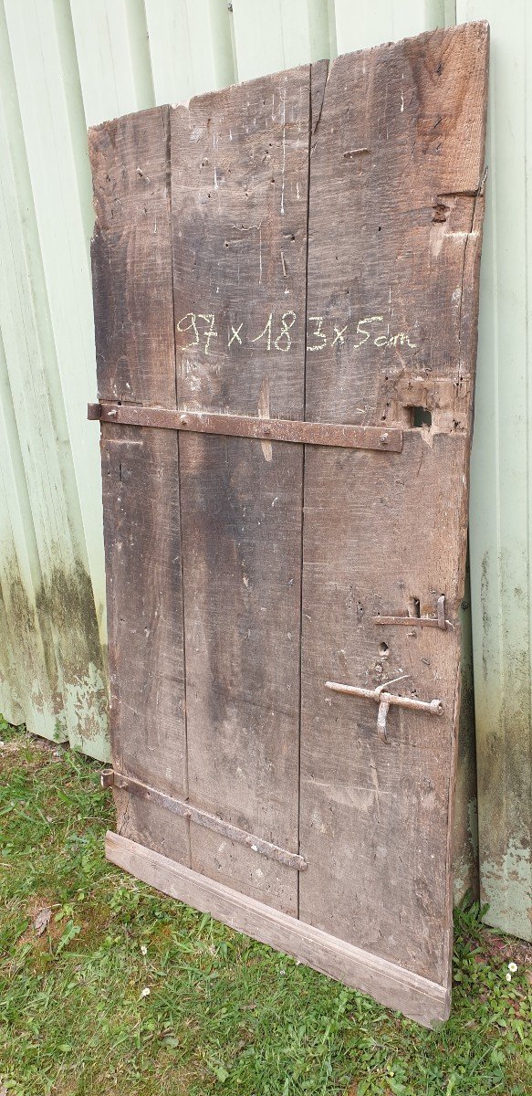 Porte Cloutée Rustique En Châtaignier Avec Imposte - XIXè -photo-3