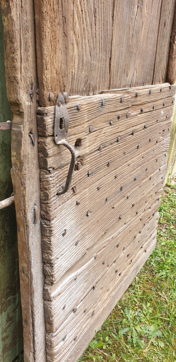 Porte Cloutée Rustique En Châtaignier Avec Imposte - XIXè -photo-3