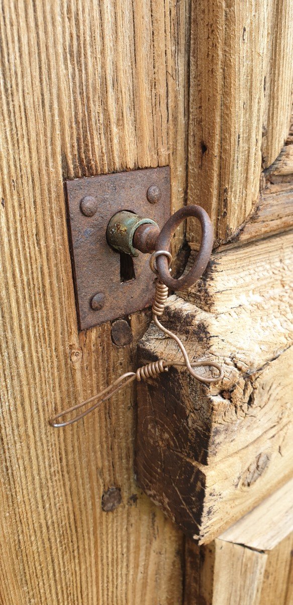 Porte d'Entrée En Pin Avec Vitres Ouvrantes, Grilles En Fonte et imposte - Fin XIXème-photo-6