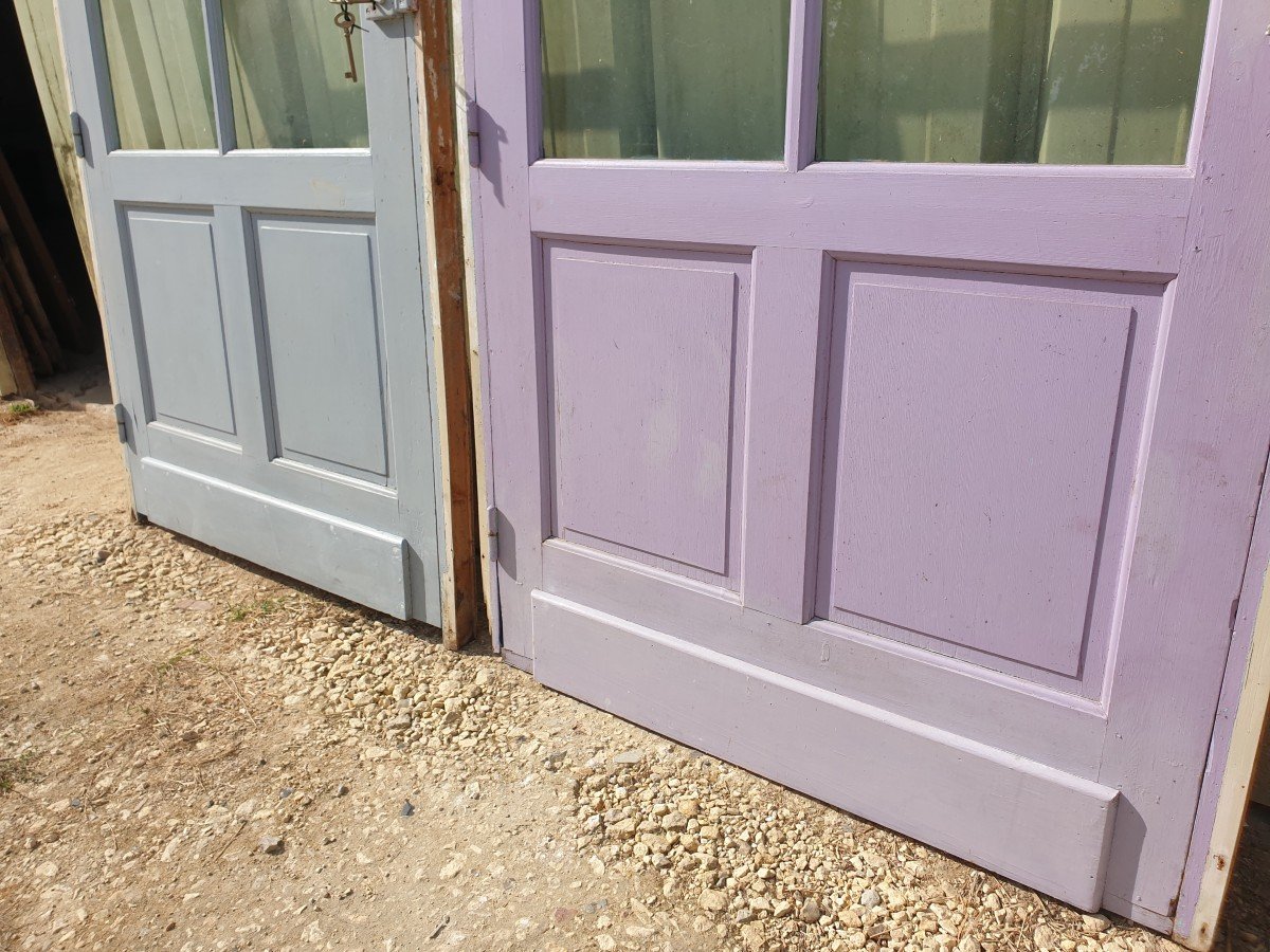 Pair Of Colored Glass Doors With Their Frame - 1960s-photo-2