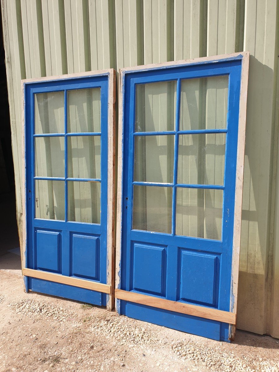 Pair Of Colored Glass Doors With Their Frame - 1960s-photo-4