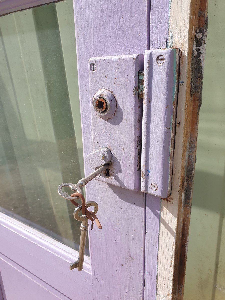 Pair Of Colored Glass Doors With Their Frame - 1960s-photo-2