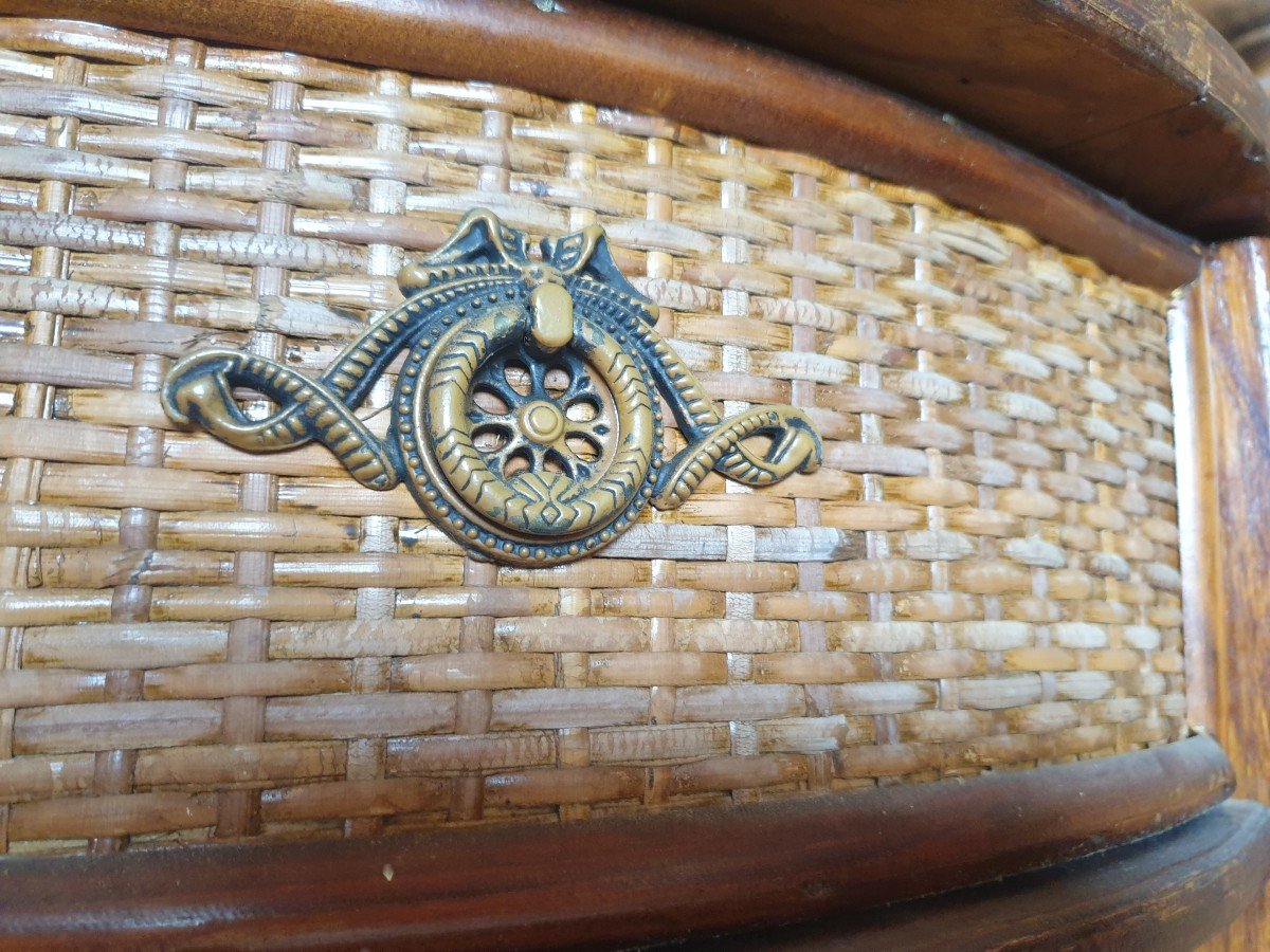 Elegant Rounded Dressing Table In Pine And Rattan - 20th Century-photo-2