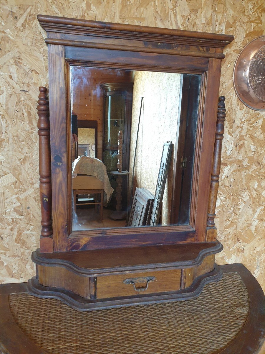 Elegant Rounded Dressing Table In Pine And Rattan - 20th Century-photo-3