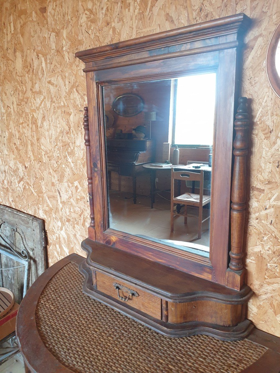 Elegant Rounded Dressing Table In Pine And Rattan - 20th Century-photo-2