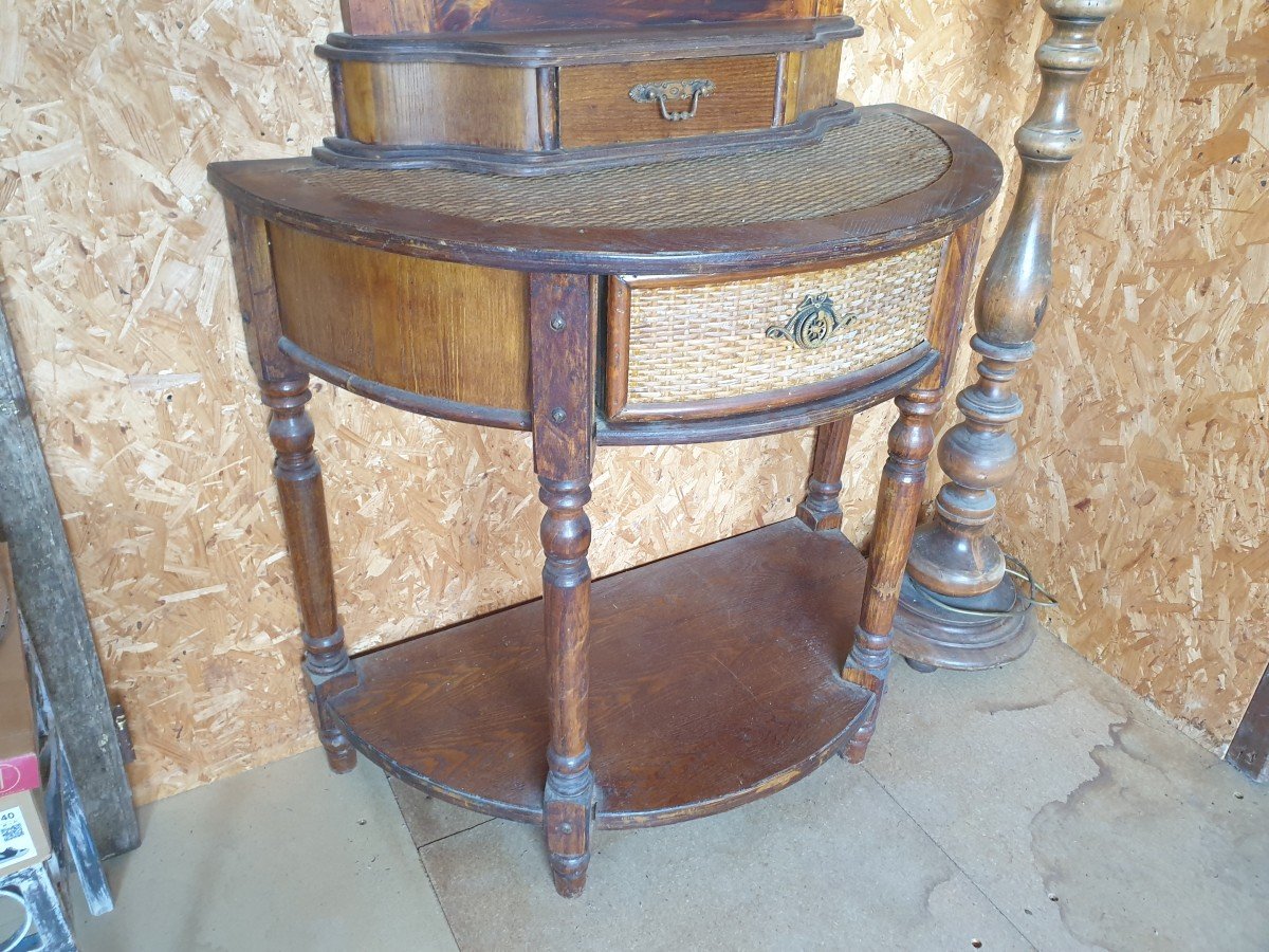 Elegant Rounded Dressing Table In Pine And Rattan - 20th Century-photo-3