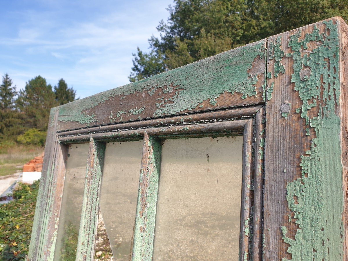 Porte Vitrée Rustique 9 Carreaux Avec Moulures Généreuses - XIXème-photo-4