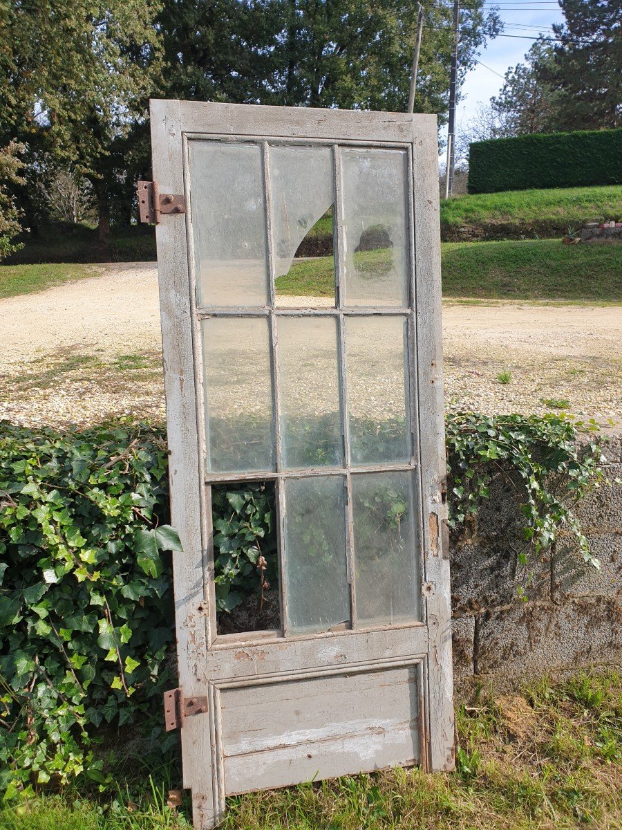 Porte Vitrée Rustique 9 Carreaux Avec Moulures Généreuses - XIXème-photo-3