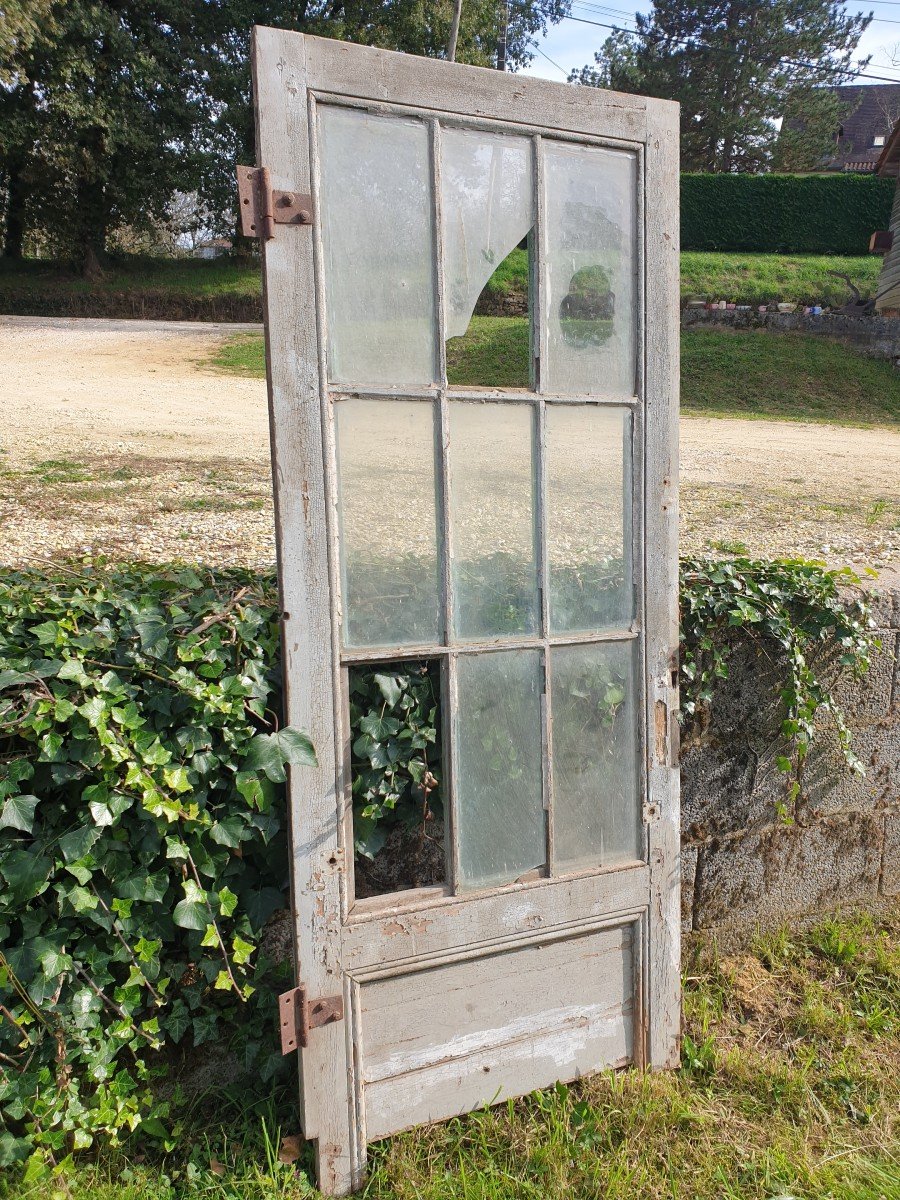 Porte Vitrée Rustique 9 Carreaux Avec Moulures Généreuses - XIXème-photo-5