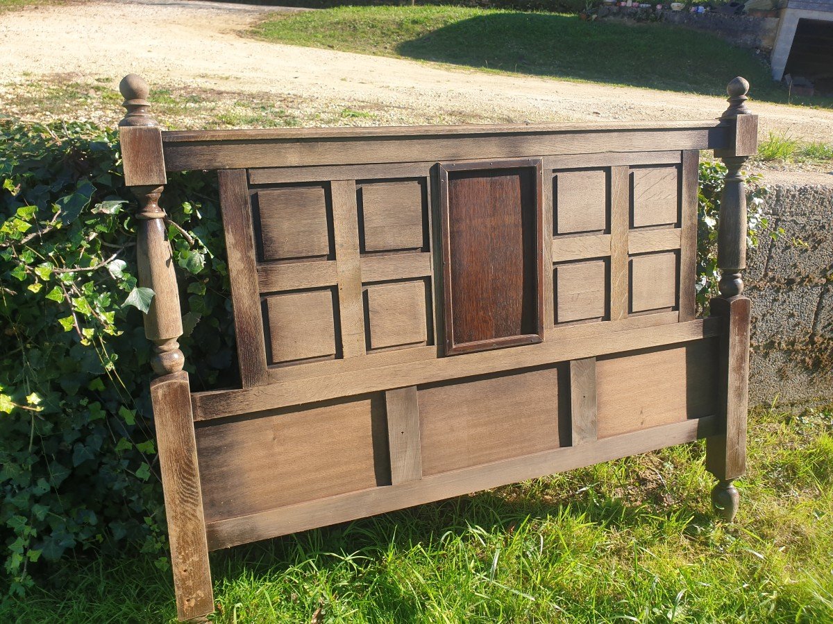 Woodwork - Oak Headboard With Carved And Dated Pattern - 20th Century-photo-2