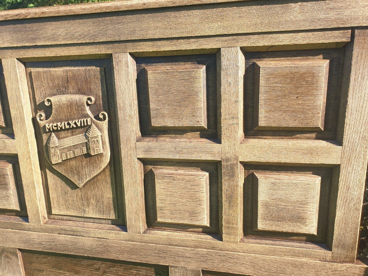 Woodwork - Oak Headboard With Carved And Dated Pattern - 20th Century-photo-4