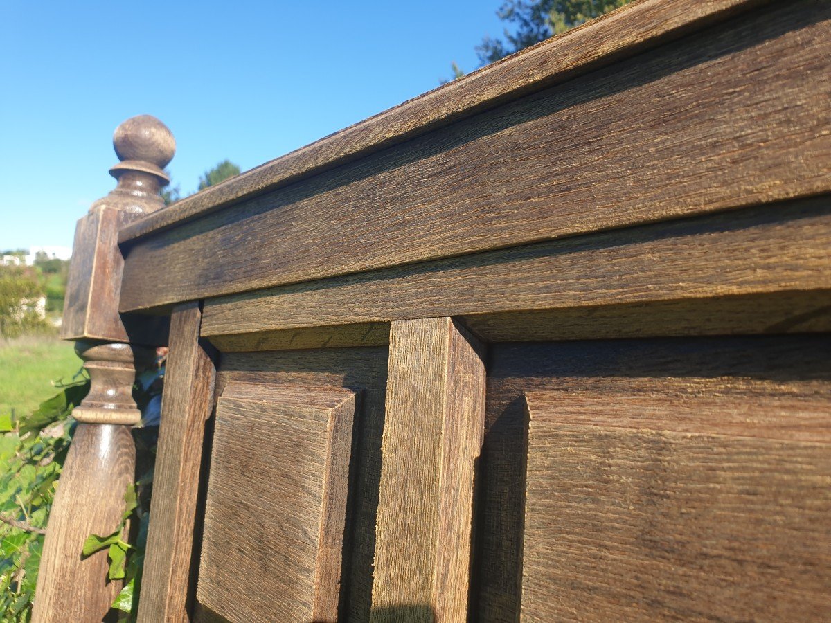 Woodwork - Oak Headboard With Carved And Dated Pattern - 20th Century-photo-6