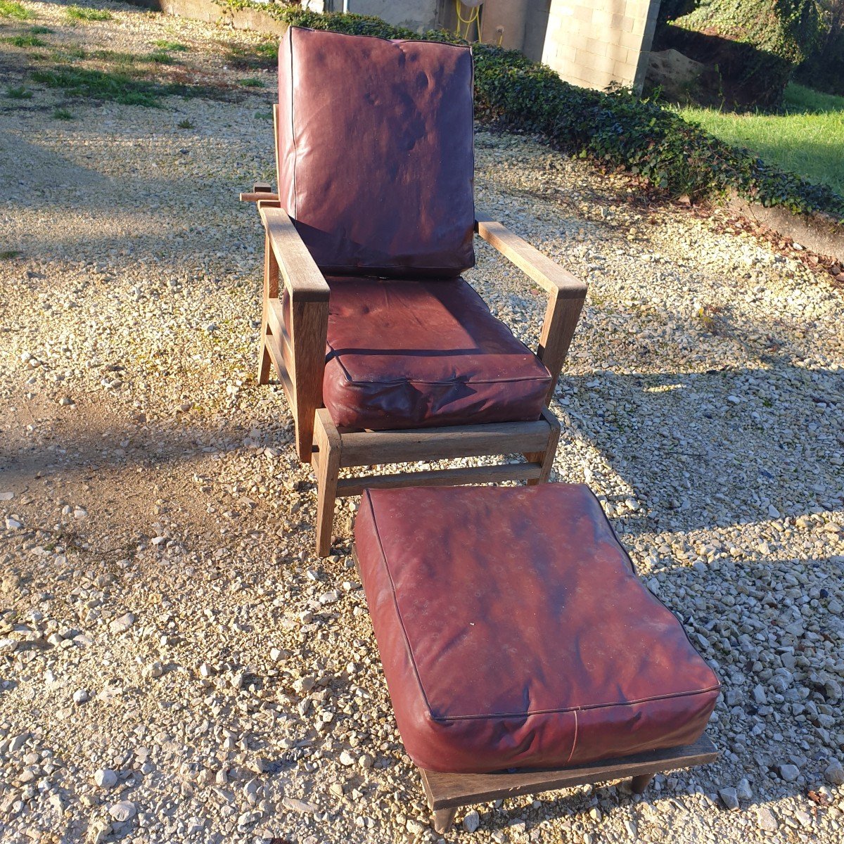 Vintage "bain De Soleil" Armchair In Oak And Faux Leather Cushions - 20th Century-photo-2