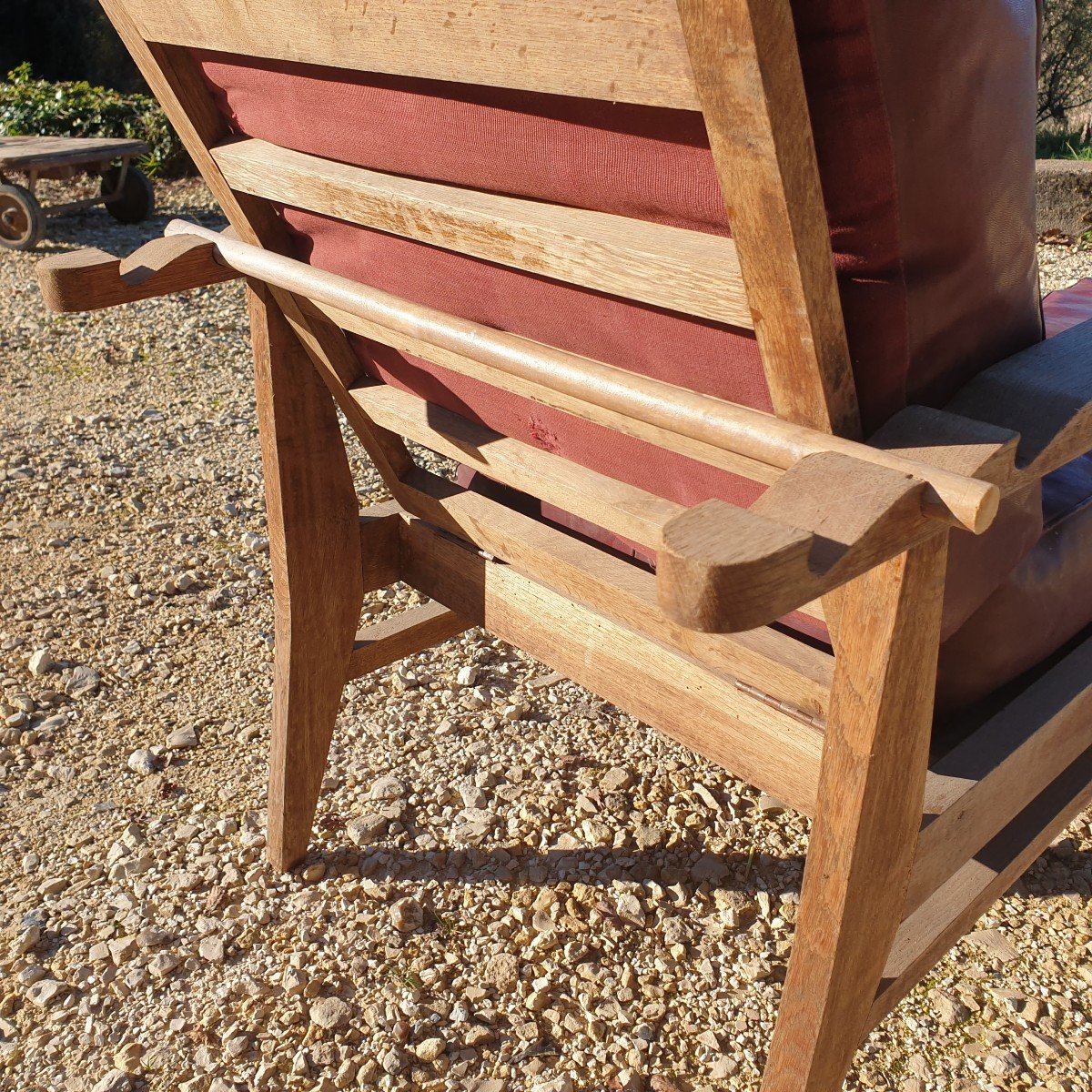 Vintage "bain De Soleil" Armchair In Oak And Faux Leather Cushions - 20th Century-photo-4