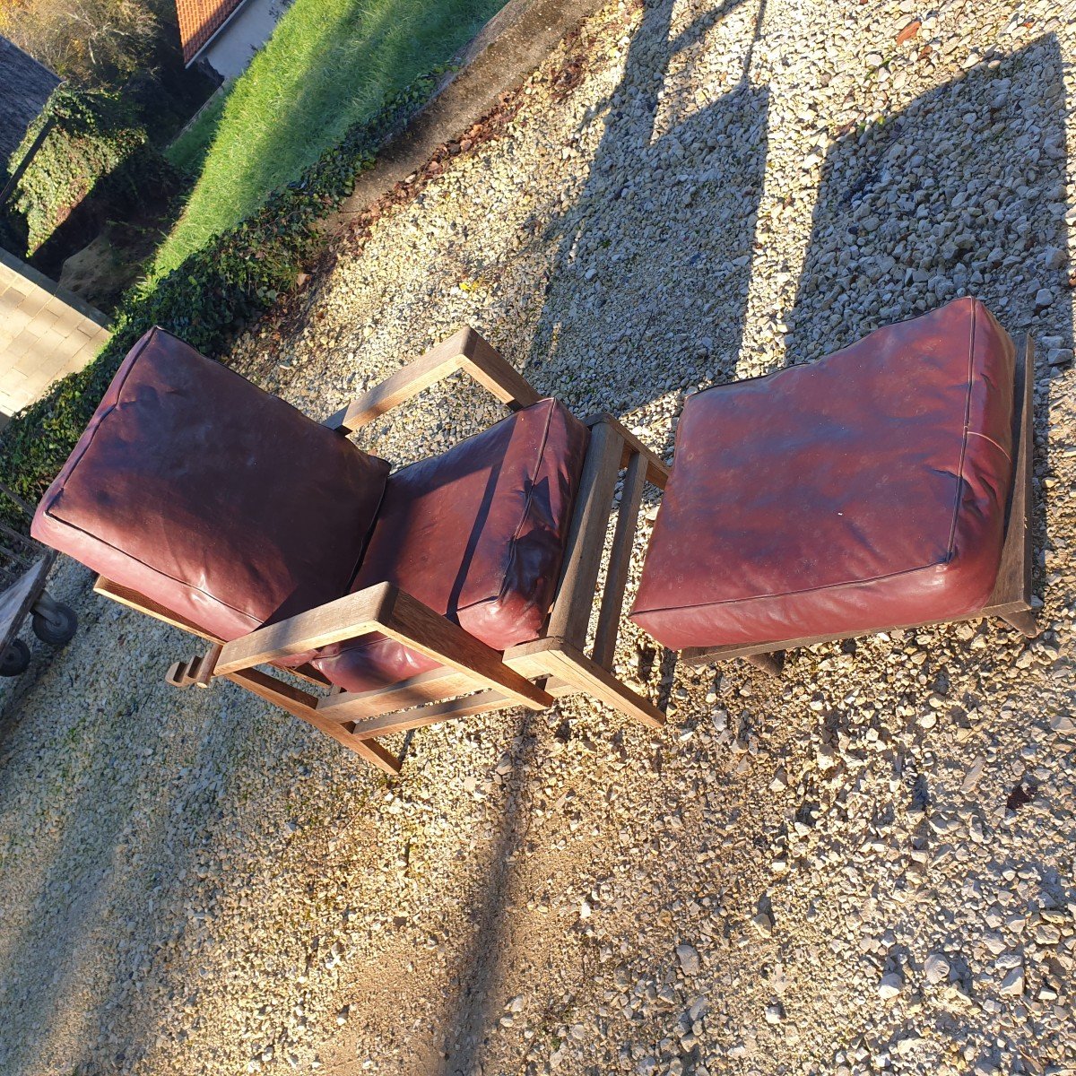 Vintage "bain De Soleil" Armchair In Oak And Faux Leather Cushions - 20th Century-photo-2