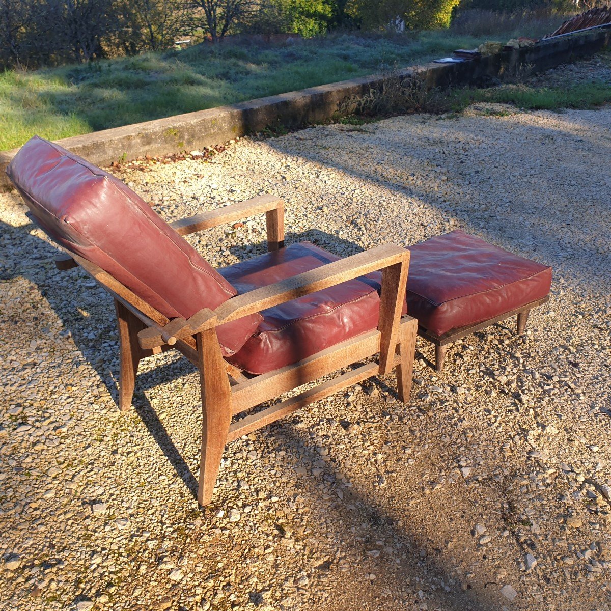 Vintage "bain De Soleil" Armchair In Oak And Faux Leather Cushions - 20th Century-photo-3