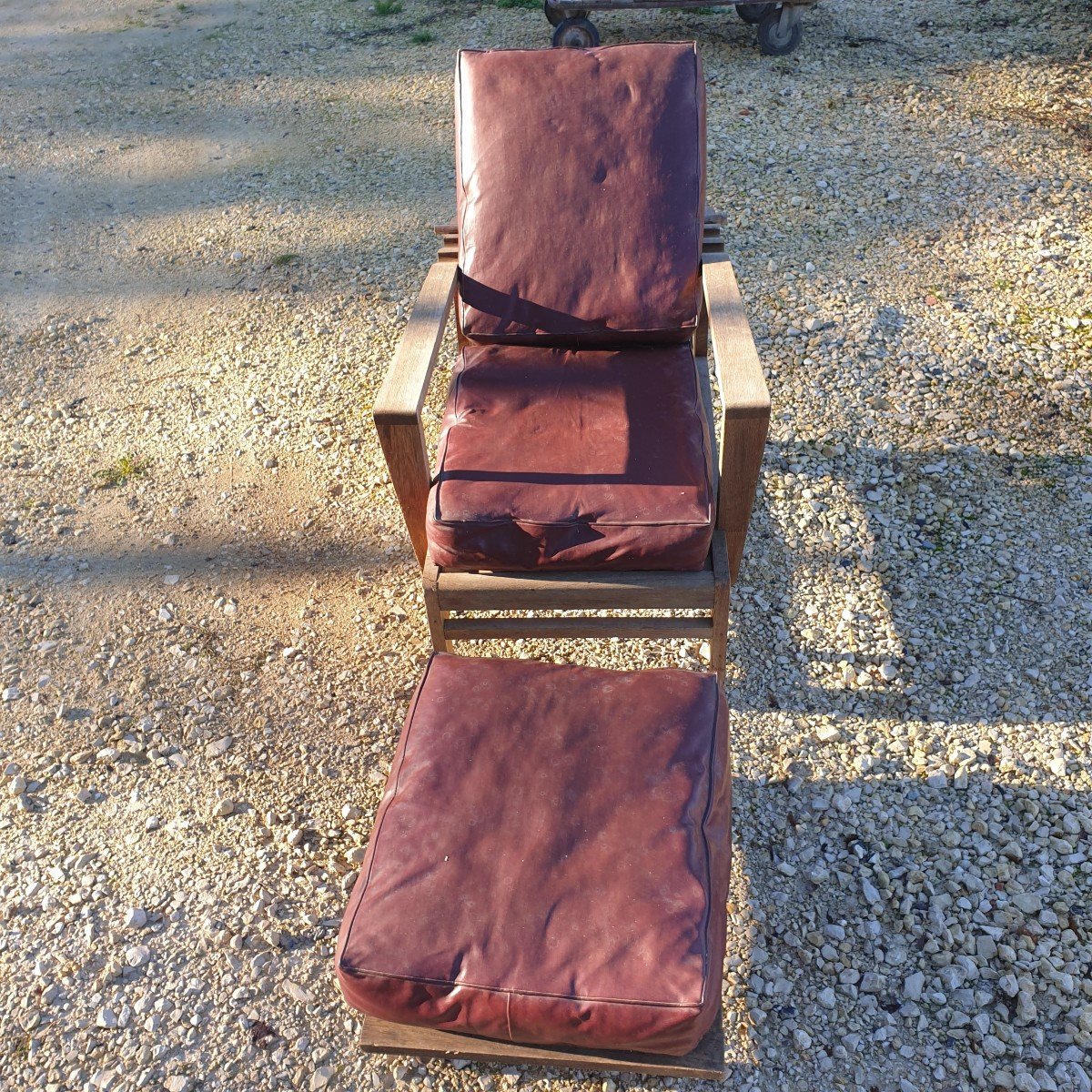 Vintage "bain De Soleil" Armchair In Oak And Faux Leather Cushions - 20th Century-photo-4