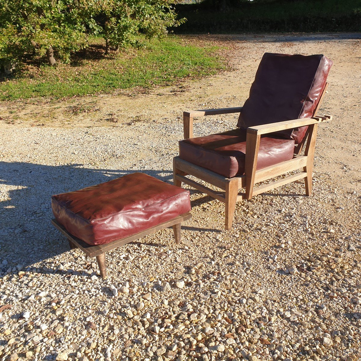 Vintage "bain De Soleil" Armchair In Oak And Faux Leather Cushions - 20th Century