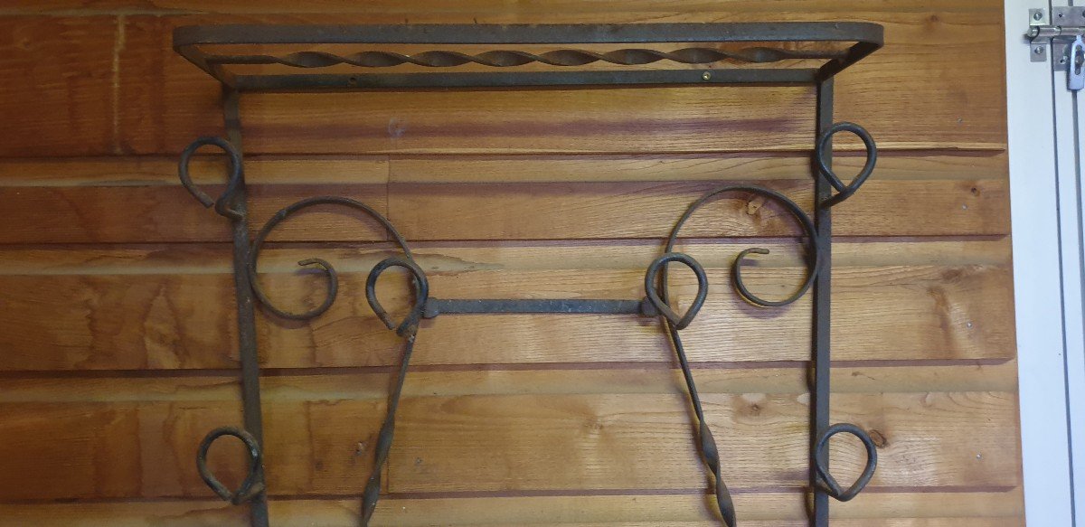 20th Century Wrought Iron Wall Coat Rack-photo-3