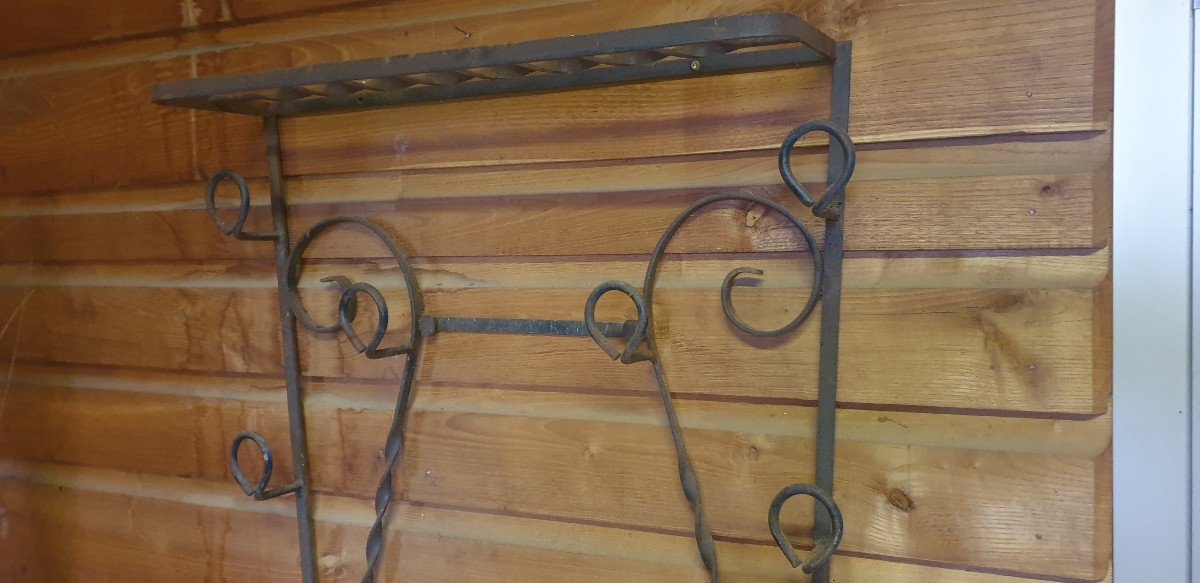 20th Century Wrought Iron Wall Coat Rack-photo-1