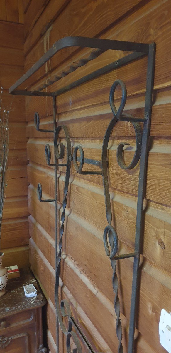 20th Century Wrought Iron Wall Coat Rack-photo-2