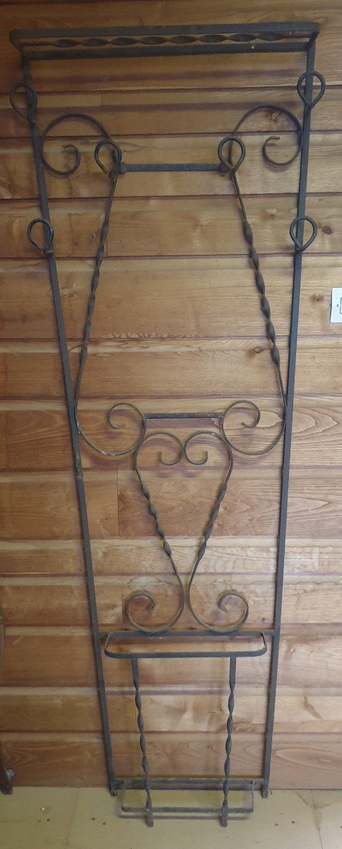 20th Century Wrought Iron Wall Coat Rack