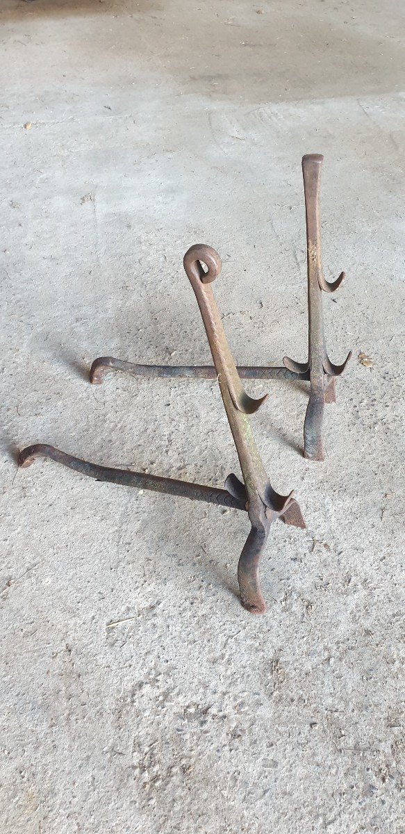 Pair Of Twisted Wrought Iron Andirons, 19th Century-photo-4