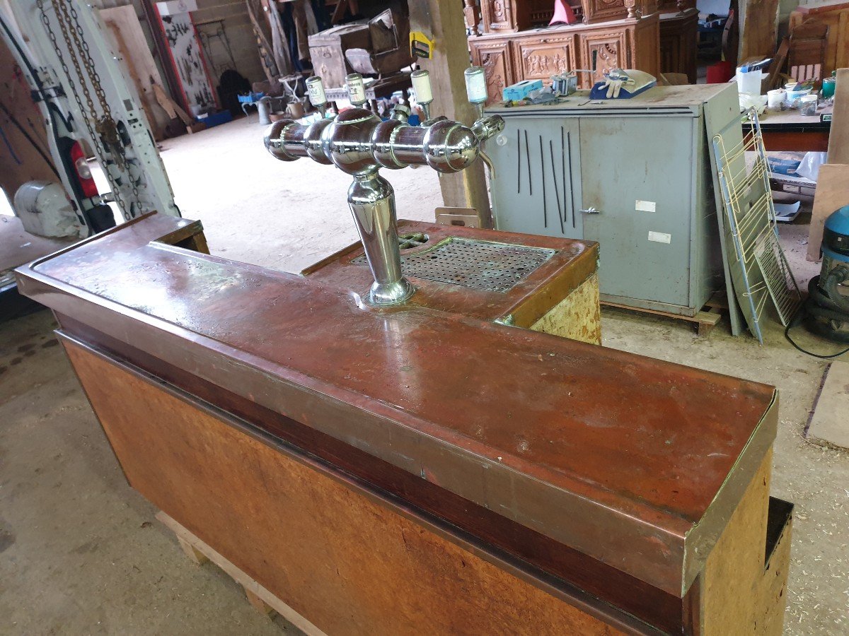 Copper Bar Counter With Its 4 Spouts Tap - 1940s-photo-1