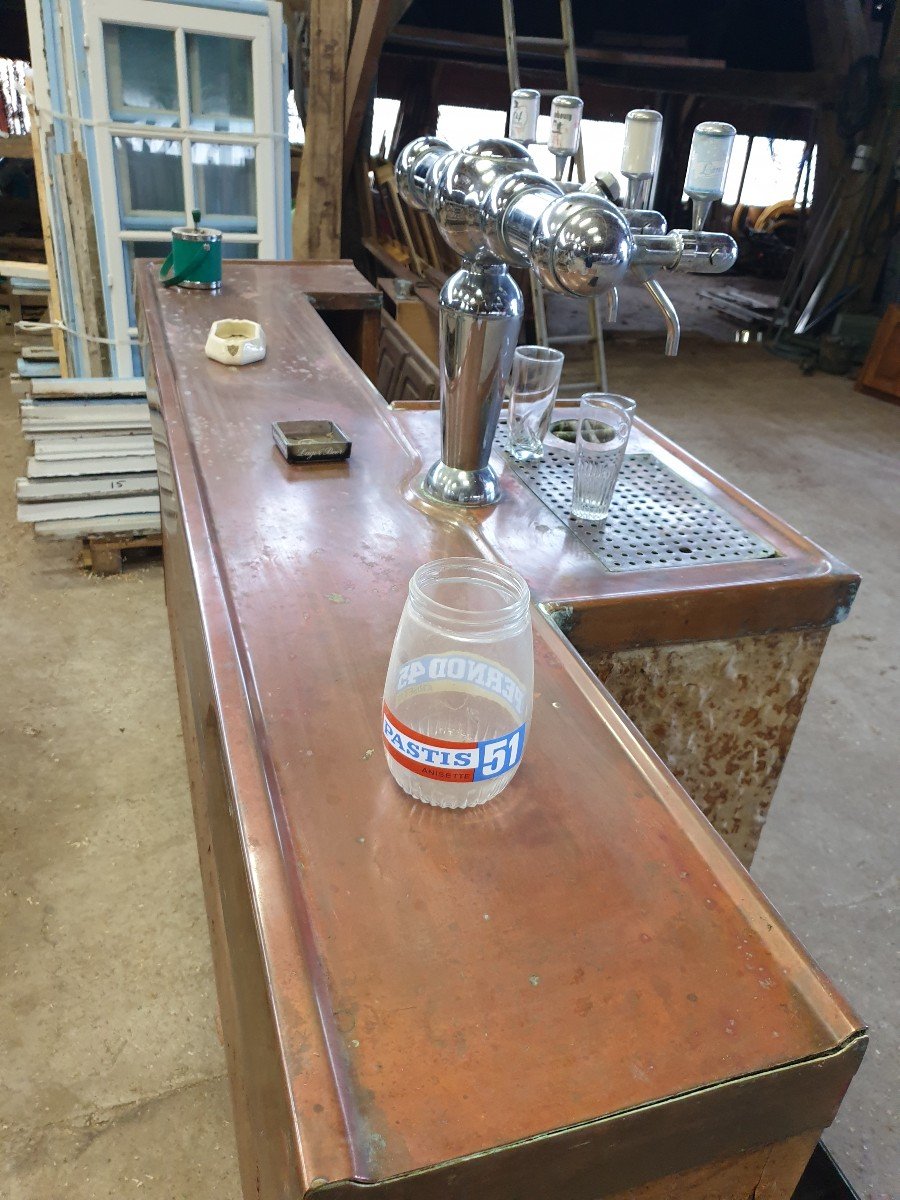 Copper Bar Counter With Its 4 Spouts Tap - 1940s-photo-2