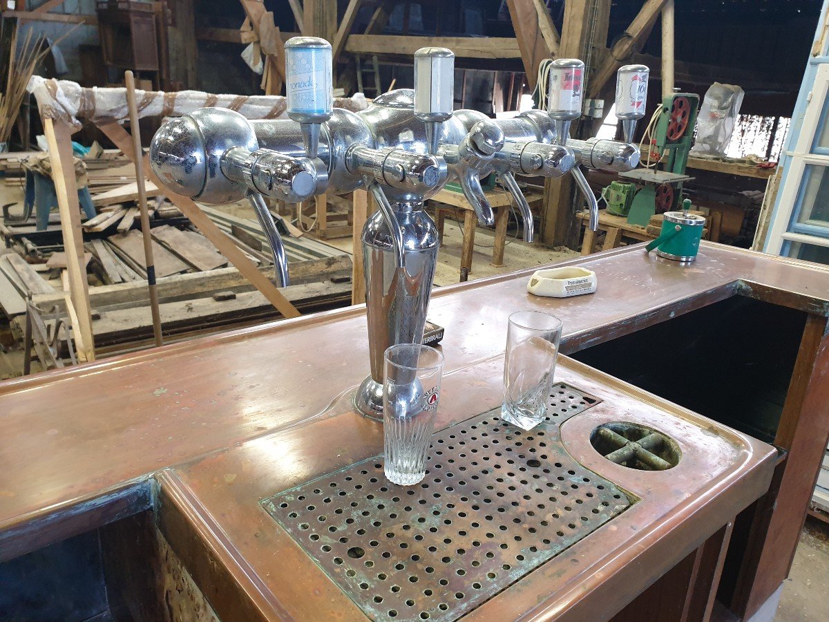 Copper Bar Counter With Its 4 Spouts Tap - 1940s-photo-6