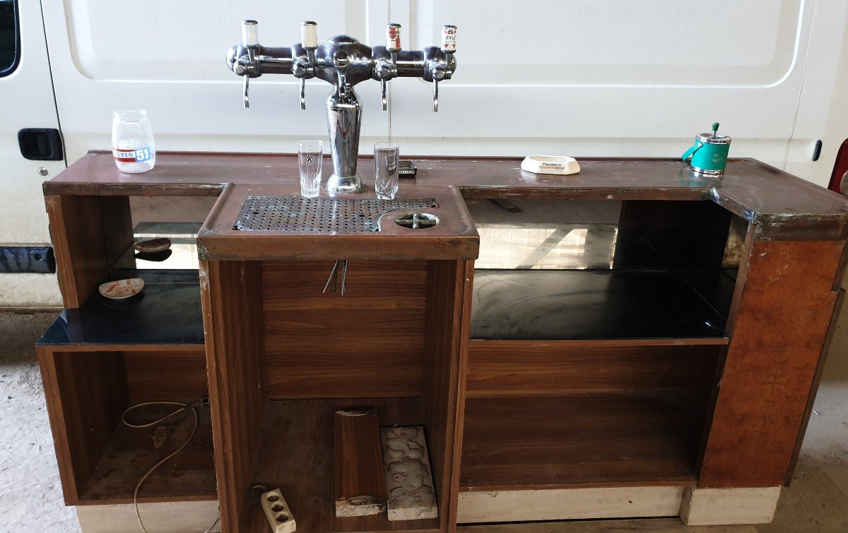 Copper Bar Counter With Its 4 Spouts Tap - 1940s