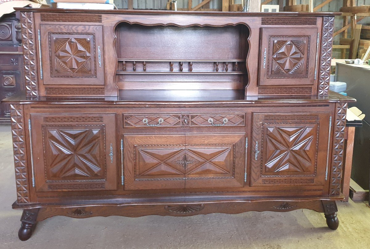 Imposing Basque Furniture With Regional Crosses And Original Central Door - 20th Century