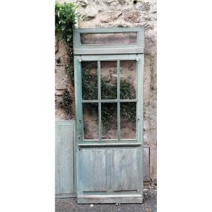 Glazed Pine Door (6 Panes) With Its Transom And Its Removable Shutter