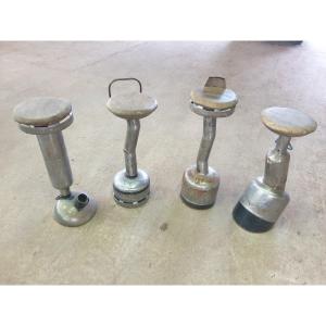 Set Of 4 Atypical Bar Stools In Metal From Gas Bottles