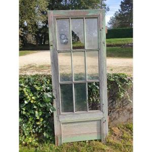 Rustic 9-pane Glass Door With Generous Moldings - 19th Century