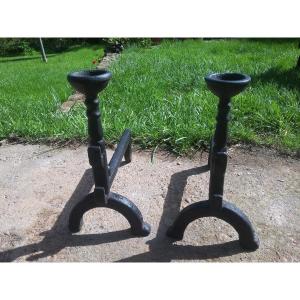 Pair Of Small Fireplace Andirons With Bowls