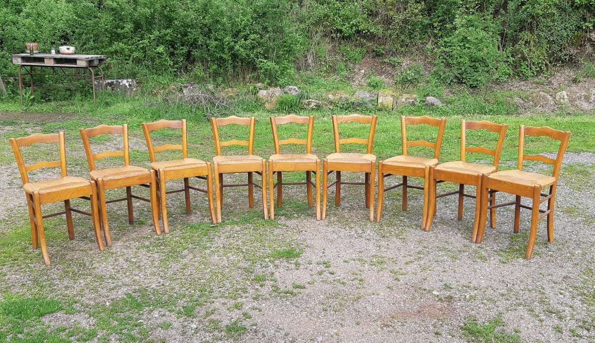 Suite De 9 Chaises Paillées 