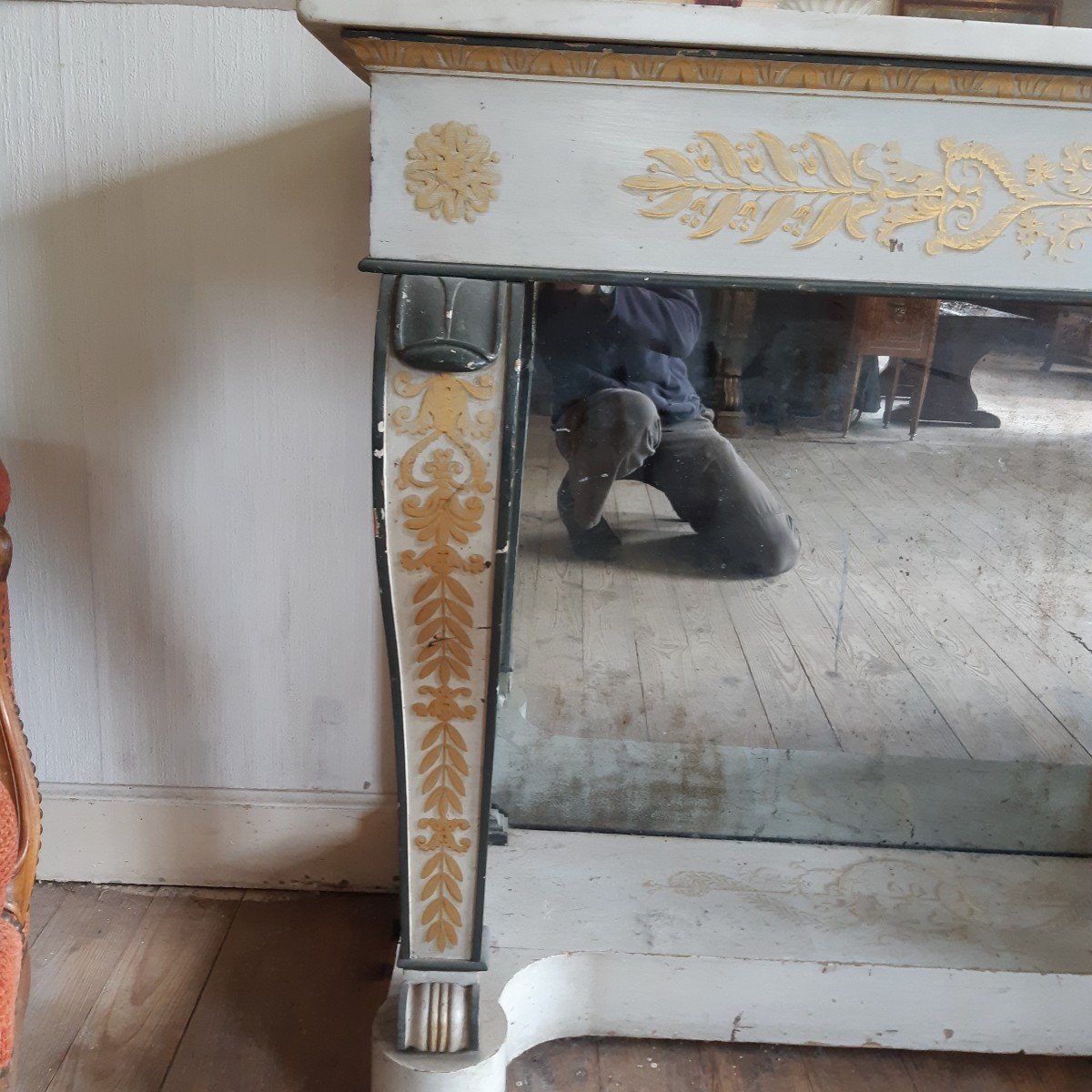 Ensemble Console Et Son Miroir En Bois Laqué Et Doré -photo-3