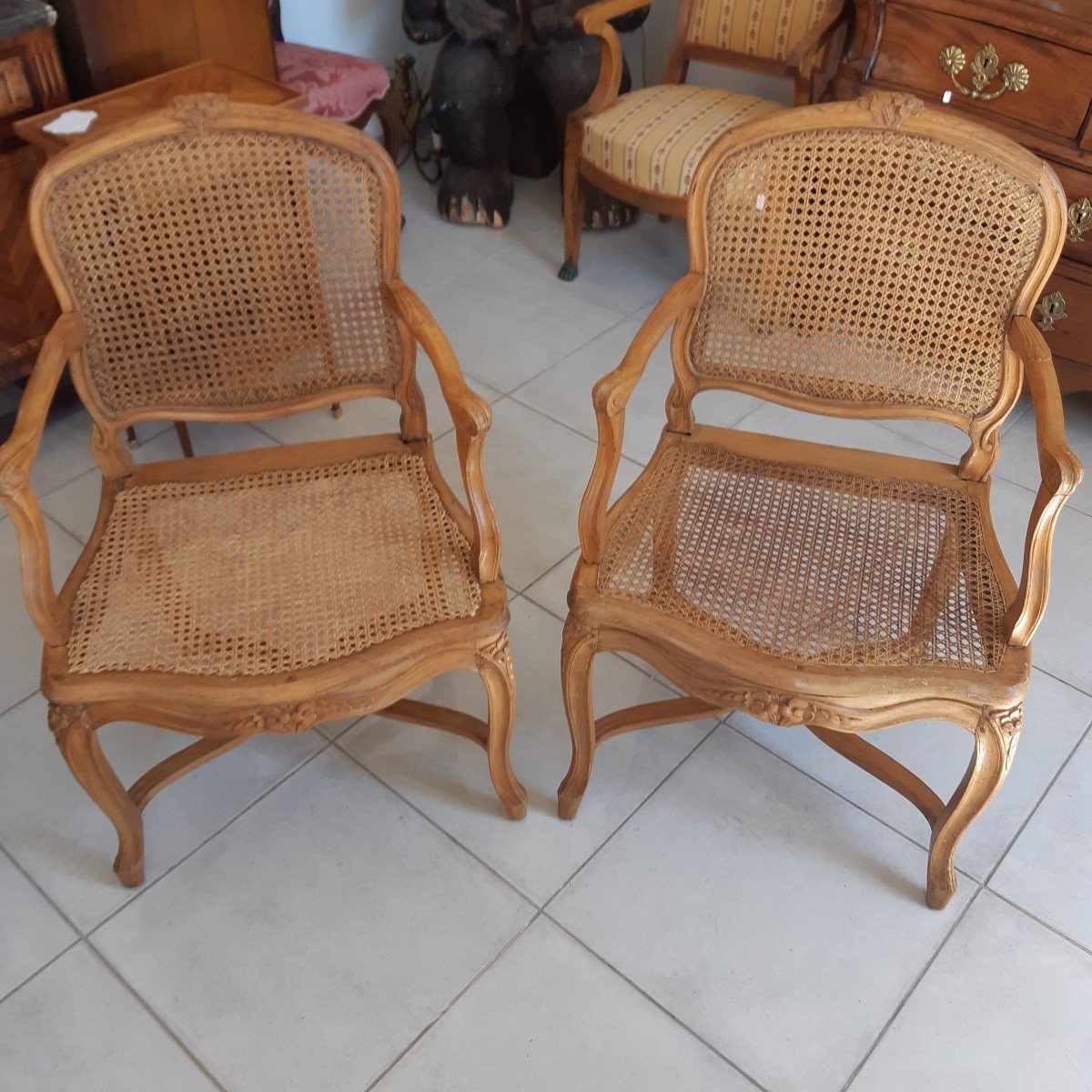 Paire de fauteuil canné Louis XV -photo-2