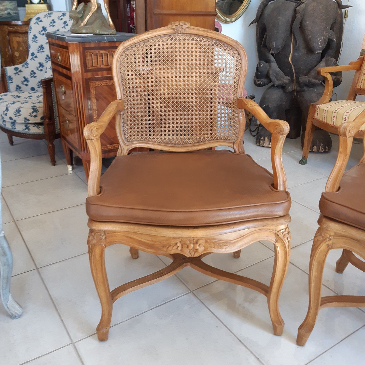 Paire de fauteuil canné Louis XV -photo-4