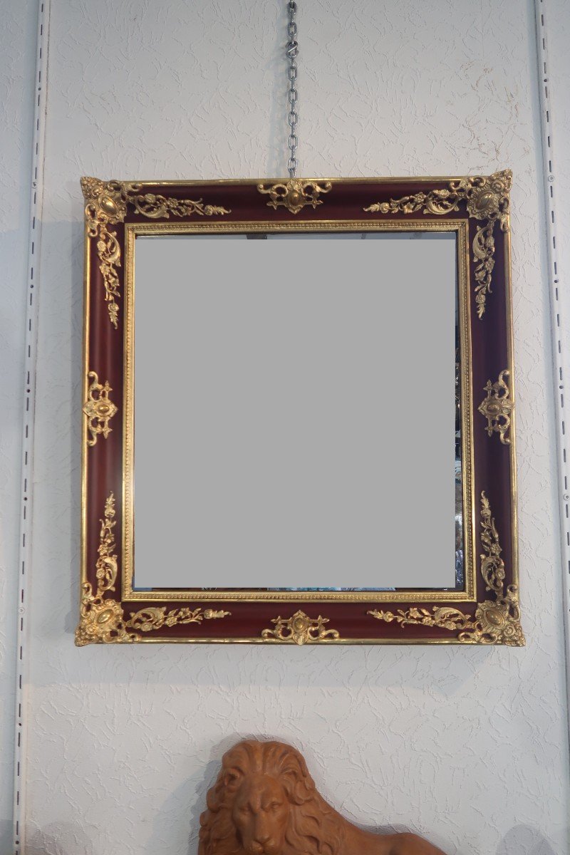 Nineteenth Golden And Lacquered Mirror 81x75cm-photo-2